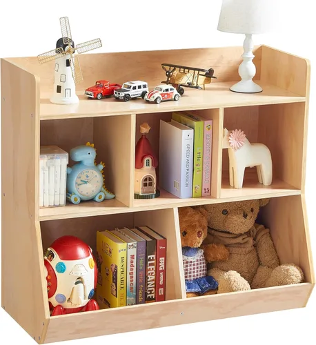 Vista 3 de Estante Montessori, organizador de almacenamiento de juguetes de madera contrachapada para libros, juguetes, estantería de 3 estantes, gabinete