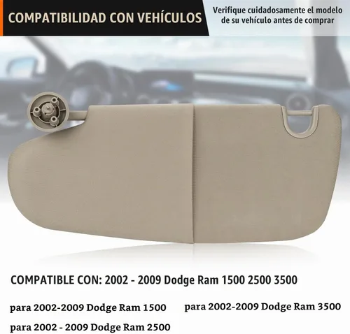 Vista 2 de AEagle Parasol de plástico simple para Dodge Ram 1500, 2500, 3500, 2002-2009, lado izquierdo del conductor, beige, sin luz