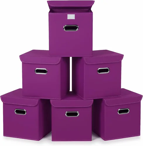 Vista 15 de Organizadores de Armario Contenedores de Almacenamiento de Tela Con Tapas Organizador de Cubo de Almacenamiento Plegable Cesta Con Asas, Cajas