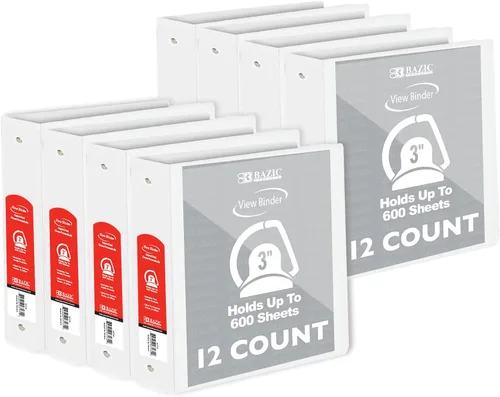 Vista 12 de BAZIC Products Carpeta de 3 anillos de 3 pulgadas, organizador de anillos en D inclinados, color negro, capacidad para 600 hojas de papel
