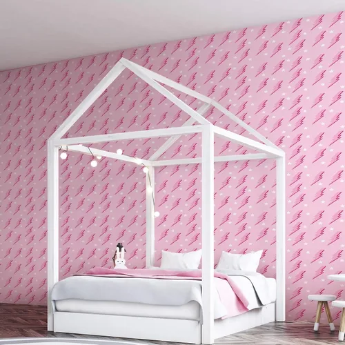 Vista 6 de Kosiz Preppy - Papel tapiz de despegar y pegar, papel tapiz extraíble rosa intenso, papel de dormitorio con relámpagos de color rosa, fondo