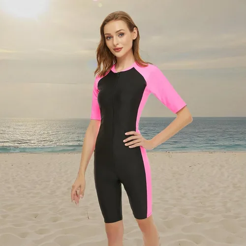 Vista 8 de Traje de baño de una pieza para mujer, traje de surf de manga corta, protección solar