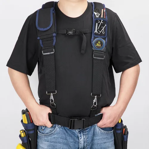 Vista 6 de Tool Belt Suspenders for Men, Adjustable Tool Belt with Magnetic Wristband Multifunctional Pouch Pocket for Workers