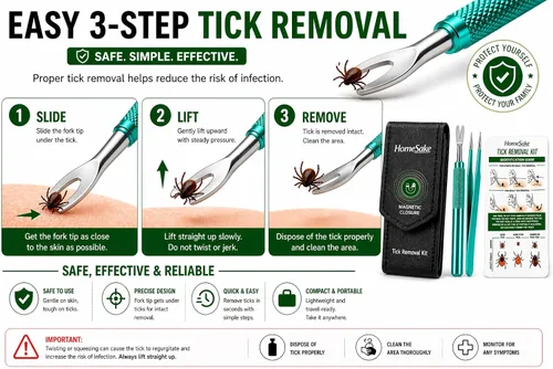 Vista 2 de Homesake Herramienta de eliminación de garrapatas para perros, gatos y seres humanos Kit removedor de garrapatas de ciervo Herramienta