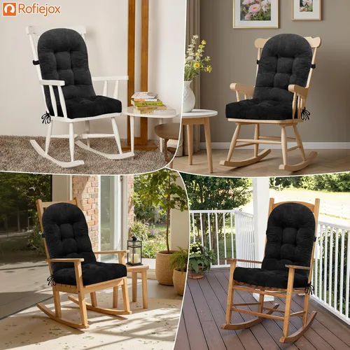 Vista 6 de Cojín para Silla Mecedora - Tela de Chenilla, Esponja de Alta Densidad, Almohadillas de Asiento Copetudas Antideslizantes y Duraderas con Lazos