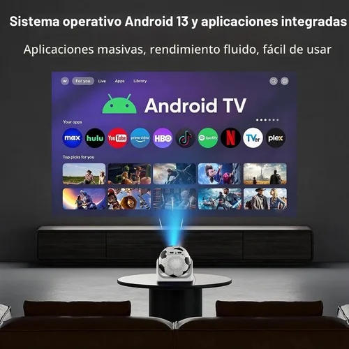 Vista 3 de Mini proyector con WiFi 6 y Bluetooth 5.2, aplicaciones integradas, proyector pequeño portátil 4K, enfoque automático y Keystone, 200 ANSI, altavoz