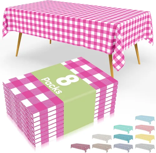 Vista 43 de Smiry 8 paquetes de manteles desechables Gingham, 54 x 108 pulgadas, manteles de plástico impermeables rectangulares en diseño a cuadros
