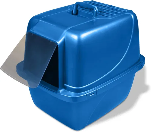 Vista 2 de Van Ness Pets Caja grande cerrada para gatos con puerta de olor y filtro de aire, bandeja con capucha, azul transparente, CP6TR Azul/ Gris