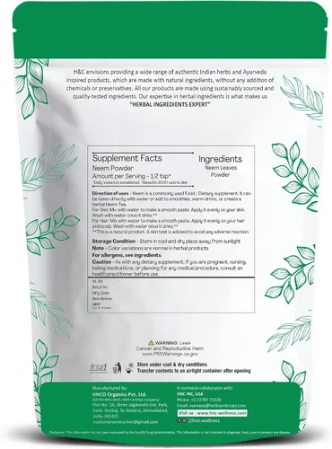 Vista 2 de H&C - Polvo de hojas de neem natural, 8.01 oz (1/2 lb)