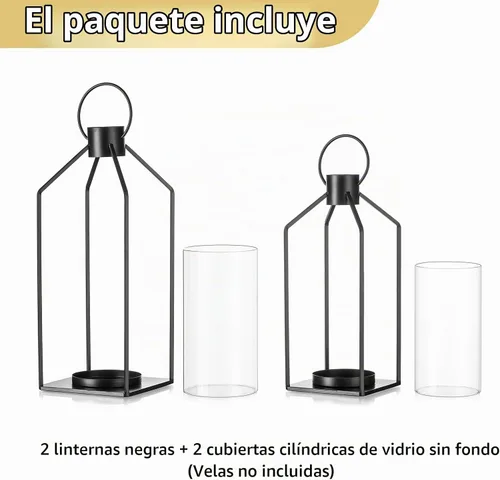 Vista 7 de NUPTIO - Farol decorativo para velas, linterna negra con cristal de huracán Negro