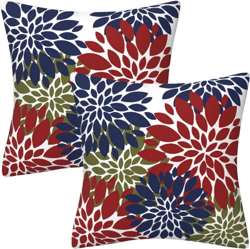 Vista 25 de Juego de 2 fundas de almohada decorativas de dalia azul marino, rojo, gris, dalia floral, para interiores y exteriores, funda de almohada de Floral 1