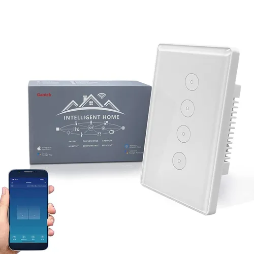 Vista 8 de Interruptor de pared táctil inteligente WiFi funciona con Alexa y Google Home requiere cable neutro, no requiere puerta de enlace. Conéctate a