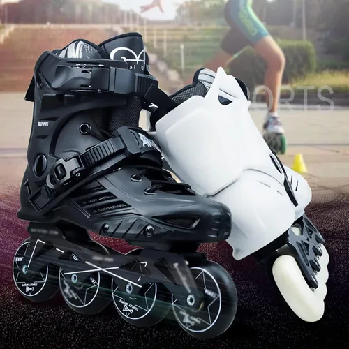 Vista 9 de Patines profesionales en línea para adultos, zapatos de patinaje de velocidad negro para deportes al aire libre, mujeres y hombres, zapatos de 4