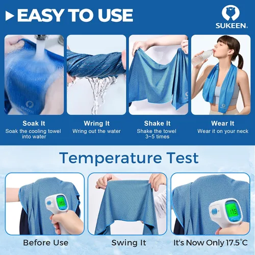 Vista 3 de Sukeen Toallas de enfriamiento para cuello y cara (40" x 12"), paquete de 6 toallas de enfriamiento, toallas de enfriamiento de microfibra