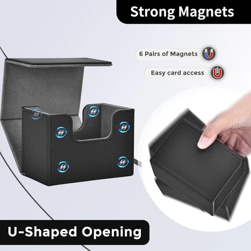 Vista 4 de MTG - Caja de cubierta con 2 divisores, caja de gran capacidad para más de 80 tarjetas de doble manga, funda de piel sintética compatible con Magic