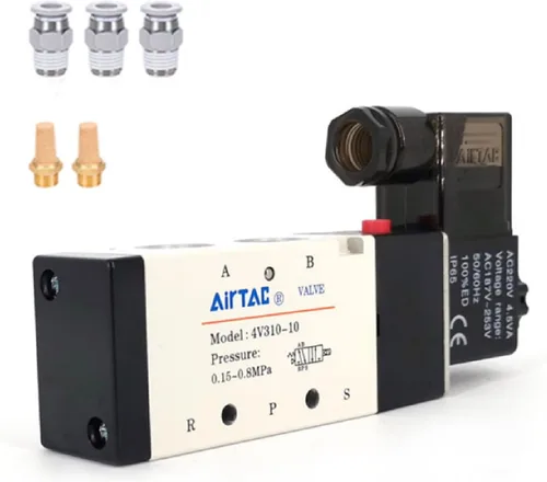 Vista 13 de Válvula solenoide AirTAC Airvexalon DC12V 4V410-15 1/2"PT neumática de aire, 2 posiciones, 5 vías, eléctrica de bobina simple operada por piloto