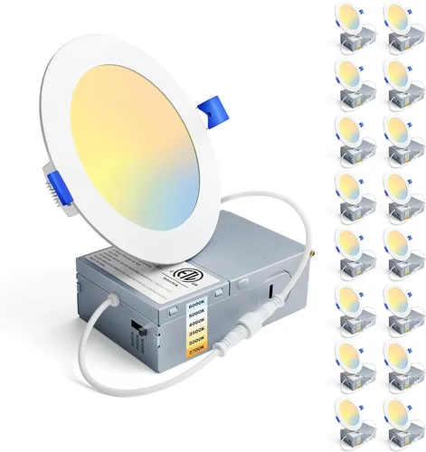 Vista 8 de Ensenior Paquete de 16 luces LED empotrables de techo de 3 pulgadas, regulable, 2700K-5000K 5CCT, 500LM 6W 120V, luz descendente de oblea sin lata