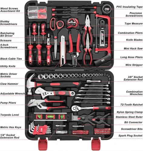 Vista 3 de Prostormer - Kit de herramientas de 259 piezas, juego de herramientas manuales para el hogar general con caja de almacenamiento de plástico, caja