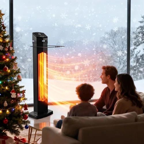 Vista 6 de Calentador eléctrico de patio de 1500 W, calentador infrarrojo de 36 pulgadas con control remoto, calentador de espacio de torre infrarrojo