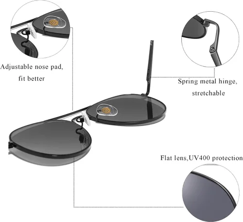 Vista 2 de PARZIN Gafas de sol planas de aviador con lente de espejo con protección UV400 sombras oscuras