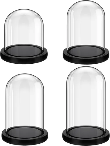 Vista 10 de Suclain 4 piezas de cúpula de cristal con base de madera, negro, 4.3 x 3.8