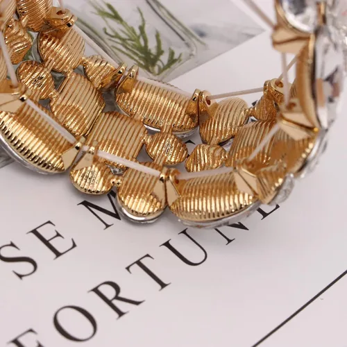 Vista 5 de Pulsera elástica elástica para mujer, diseño de hojas de cristal, para novia, dama de honor, para novias y damas de honor