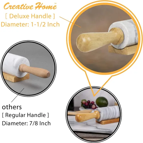 Vista 2 de Creative Home Rodillo de mármol de 18 pulgadas con asas de madera y cuna, se mantiene fresco de forma natural, piedra duradera para un control