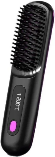 Vista 12 de Peine alisador de pelo inalámbrico, alisador y rizador de pelo de cerámica iónica portátil con pantalla LCD, plancha plana inalámbrica de 3 niveles