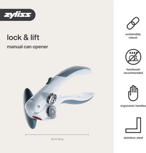 Vista 6 de Zyliss Lock N' Lift - Abridor de latas con imán elevador de tapa - Abridor manual con mecanismo de bloqueo - Fácil de girar - Abridor de latas Gris