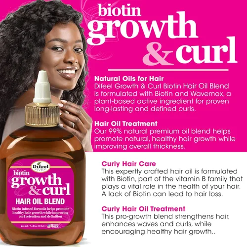 Vista 4 de Difeel Biotin Growth and Curl - Mezcla de aceite para el cabello, tamaño de viaje, 2.5 onzas.
