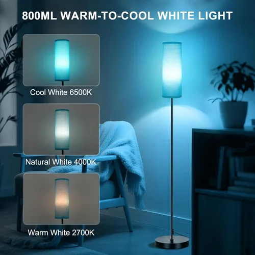 Vista 3 de FRIDEKO HOME Lámpara de pie, iluminación ambiental que cambia de color para sala de estar, dormitorio, lámpara de pie con aplicación y control