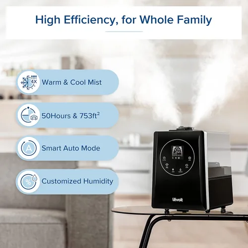 Vista 6 de LEVOIT Classic300S Humidificador ultrasónico inteligente de llenado superior, tanque extra grande de 6 litros para toda la familia y humidificador