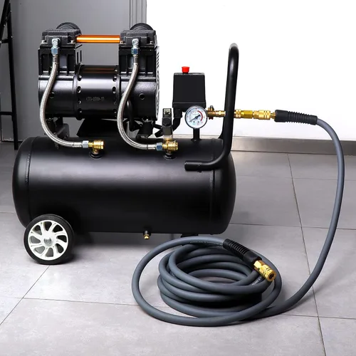 Vista 5 de GASHER Manguera de aire híbrida gris de 3/8" x 50FT, usada para conectar el compresor de aire, conector rápido industrial de 1/4" y enchufe