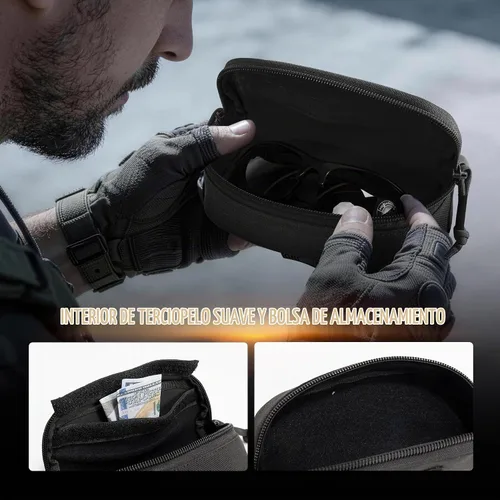 Vista 5 de OneTigris Estuche táctico para anteojos con cremallera Molle, funda para gafas de sol de 1000D de nailon con clip Negro