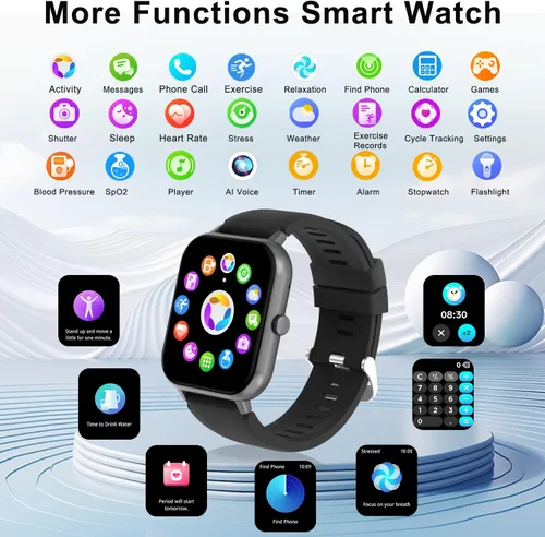 Vista 5 de Reloj inteligente para hombres y mujeres, compatible con teléfono Android iOS, pantalla táctil completa de 1.83 pulgadas, reloj inteligente