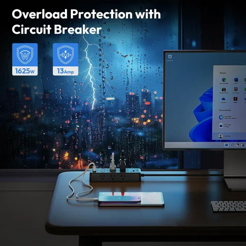 Vista 2 de NTONPOWER Tira de alimentación con cable largo, cable de extensión de 25 pies con 12 salidas y 4 puertos USB (2 USB C), extensor de múltiples