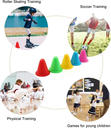 Vista 7 de Paquete de 30 conos deportivos, marcadores de campo de agilidad de plástico suave para fútbol, baloncesto, fútbol, patinaje en interiores