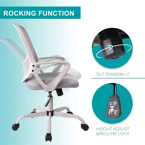 Vista 8 de Silla de oficina, silla ergonómica de escritorio para el hogar, silla de malla con respaldo medio, silla giratoria para computadora con soporte