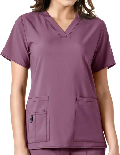 Vista 25 de Carhartt Scrubs C12110, camiseta de mujer Force® Cross-Flex de ajuste moderno con cuello en V Azul celeste