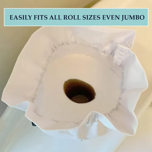 Vista 2 de Funda para rollo de papel higiénico – 9 x 5.5 pulgadas reutilizable de algodón con cierre de cordón, bolsa decorativa de papel higiénico de baño