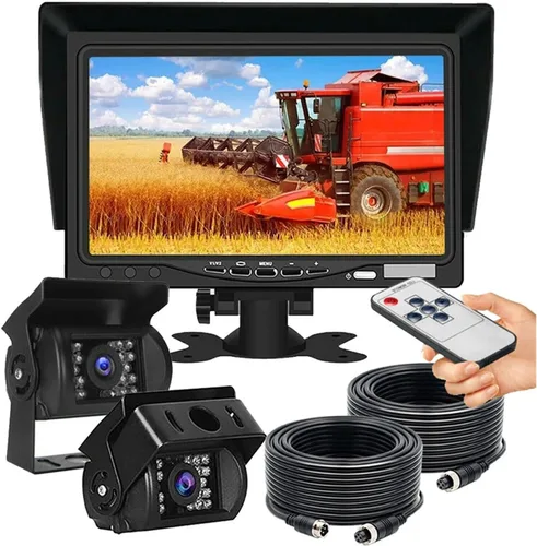 Vista 2 de Monitor LCD de 7 pulgadas, kit de cámara de respaldo, cámara de visión trasera de marcha atrás, compatible con camión/remolque/semirremolque/caja