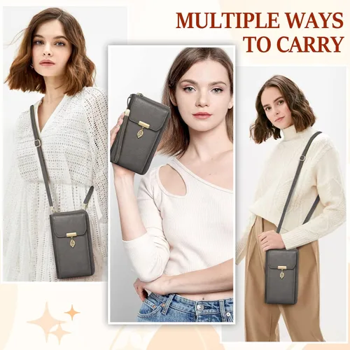 Vista 2 de Bolso cruzado pequeño para teléfono celular para mujer, bolso cruzado de cuero con bloqueo RFID, bolso cruzado de gran capacidad para teléfono