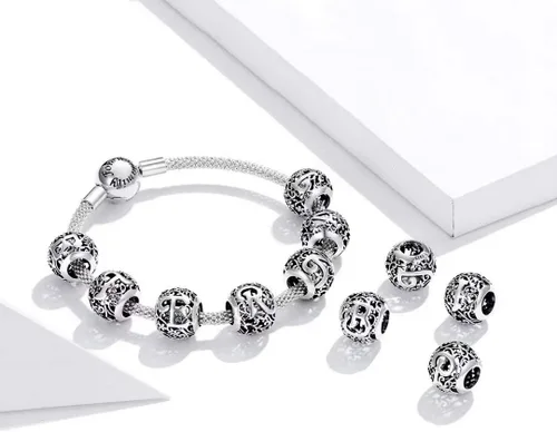 Vista 3 de Presentski Dijes de plata de ley 925 para pulseras, collares, dijes del alfabeto con inicial, letras caladas, cuentas del alfabeto, letras A-Z
