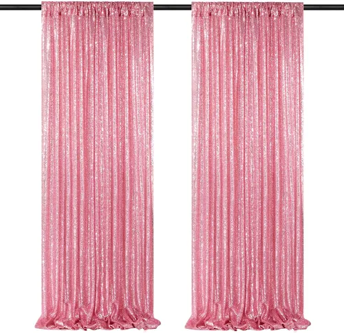 Vista 45 de 2 cortinas de 2 x 8 pies de lentejuelas con brillantina para marco de fotografía, para fiestas o fondos de fotografía