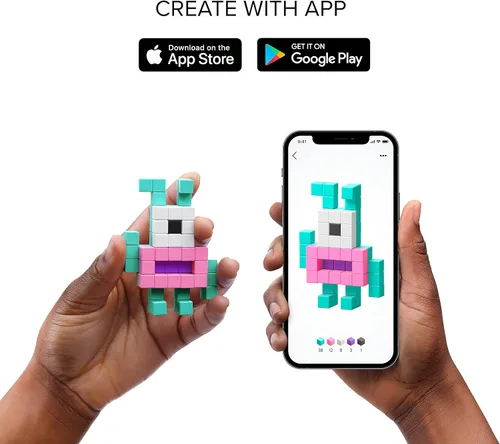 Vista 5 de PIXIO Bloques magnéticos mini océano, pequeños bloques de construcción magnéticos en estilo Pixel Art, creatividad para niños, juguetes STEM