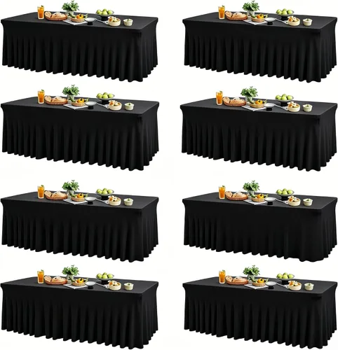 Vista 28 de Wish Care Paquete de 2 manteles de elastano elástico azul bebé para mesas rectangulares de 4 pies, manteles ajustables sin arrugas de 4 pies