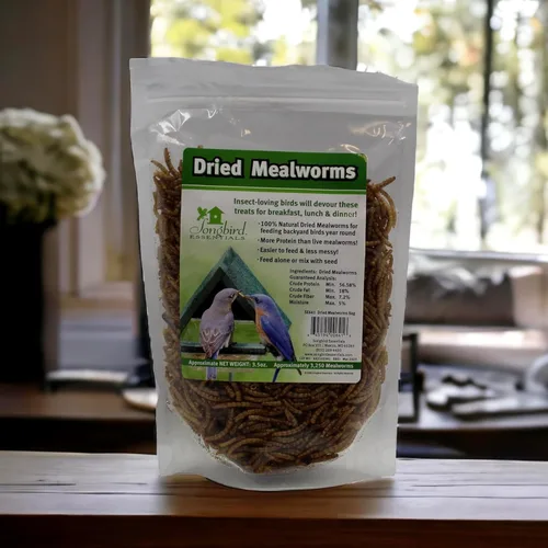Vista 5 de Songbird Essentials Gusanos de harina secos para aves silvestres, gusanos de harina 100% naturales para pollos, pájaros azules, reptiles y patos