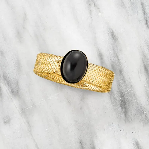 Vista 4 de Ross-Simons Italian Black Onyx Mesh Ring in 14kt Yellow Gold