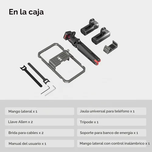 Vista 8 de SmallRig Kit universal todo en uno de aparejo de video para teléfono, con asas de control inalámbrico, soporte para banco de energía, trípode