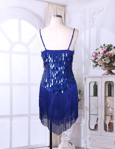 Vista 7 de Sywiyi Wonen's - Vestido de baile con flecos y lentejuelas brillantes, tango latino, Samba, con borlas y flecos, vestido de fiesta de noche
